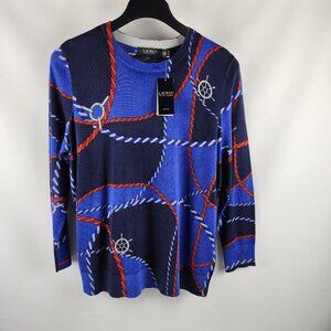 Lauren Ralph Lauren Sweater Women 1X Multi Rope Print Blend Pullover NWT